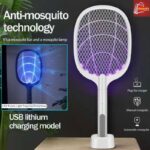 2 In 1 Electric Mosquito Killer With UV Light LED Lamp Summer Mosquito Trap Racket USB Rechargeable